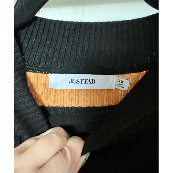 JUSTFAB Black & Mustard Stripe Mock Neck Ribbed Knit Maxi Sweater Dress - Picture 3 of 7